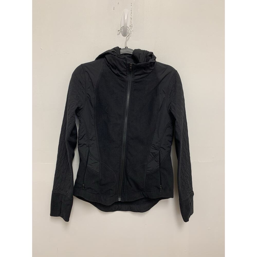 ATHLETA Women Primaloft Fleece Jacket Black Zip Off Hood Size Small
